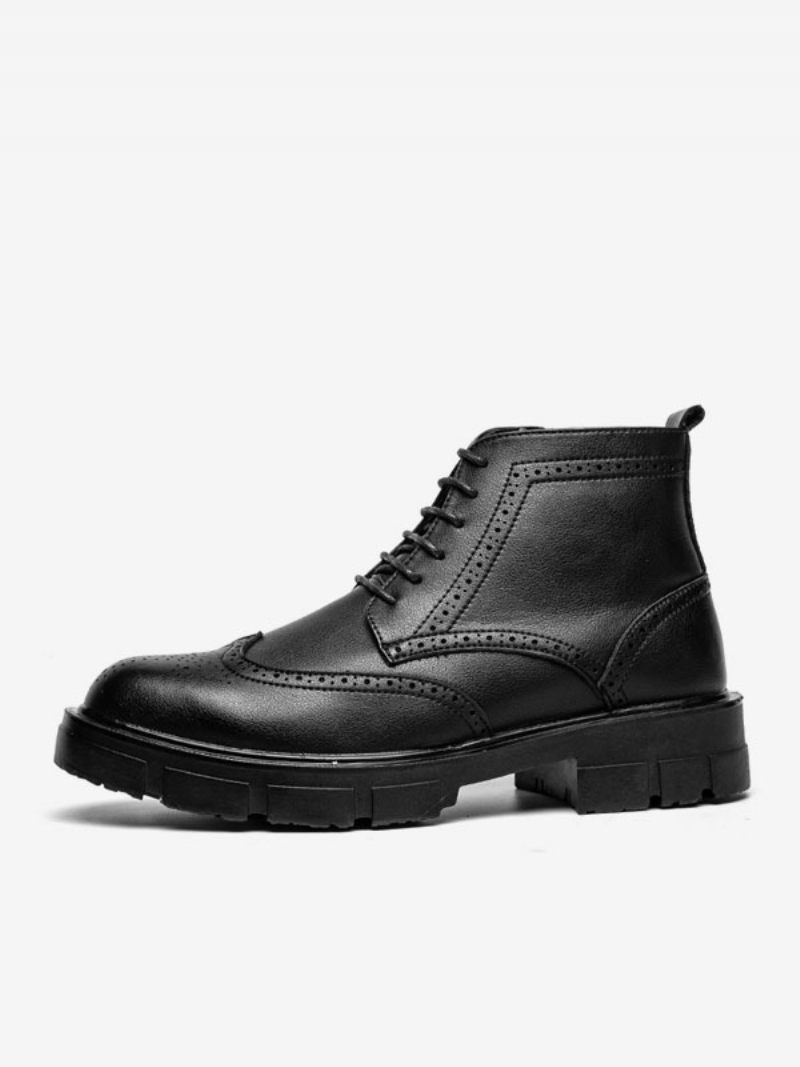 Bottes Travail Pour Hommes Combat À Bout Rond Cuir Pu Noir - Noir