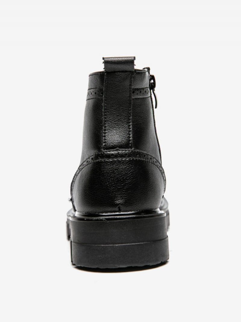 Bottes Travail Pour Hommes Combat À Bout Rond Cuir Pu Noir - Noir