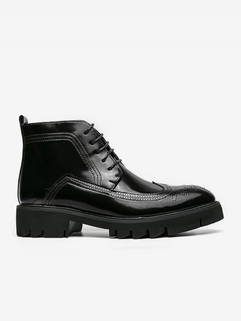 Bottes Travail Pour Hommes Combat À Bout Rond Cuir Pu Noir - Noir