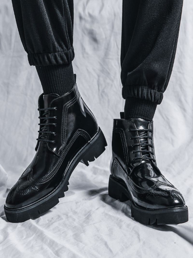 Bottes Travail Pour Hommes Combat À Bout Rond Cuir Pu Noir - Noir