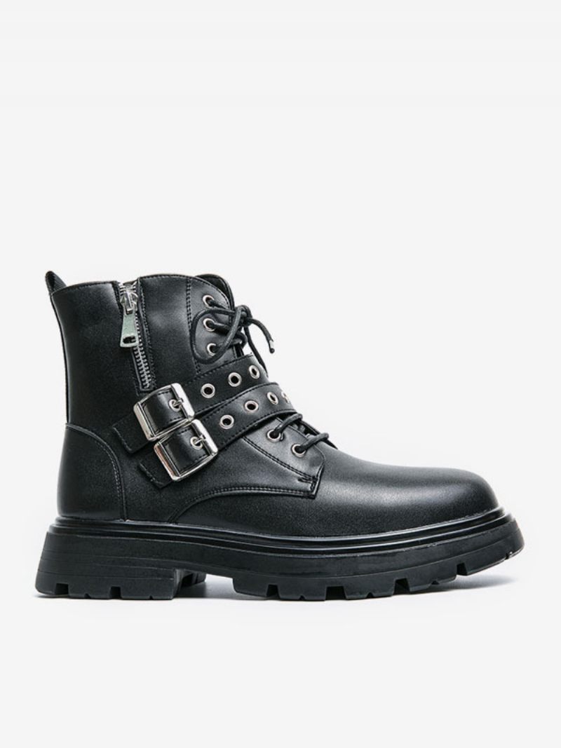 Bottes Travail Pour Hommes Combat À Bout Rond Cuir Pu Noir - Noir