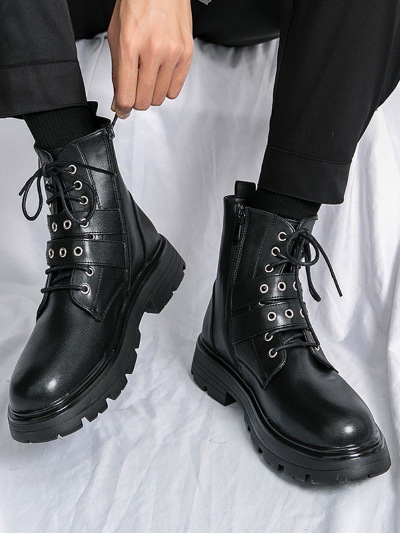 Bottes Travail Pour Hommes Combat À Bout Rond Cuir Pu Noir - Noir