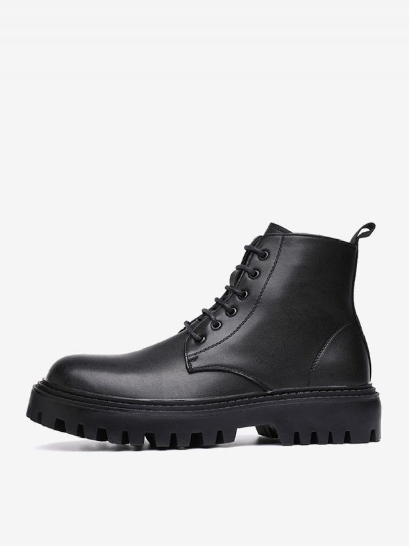 Bottes Travail Pour Hommes Combat À Bout Rond Cuir Pu Noir - Noir