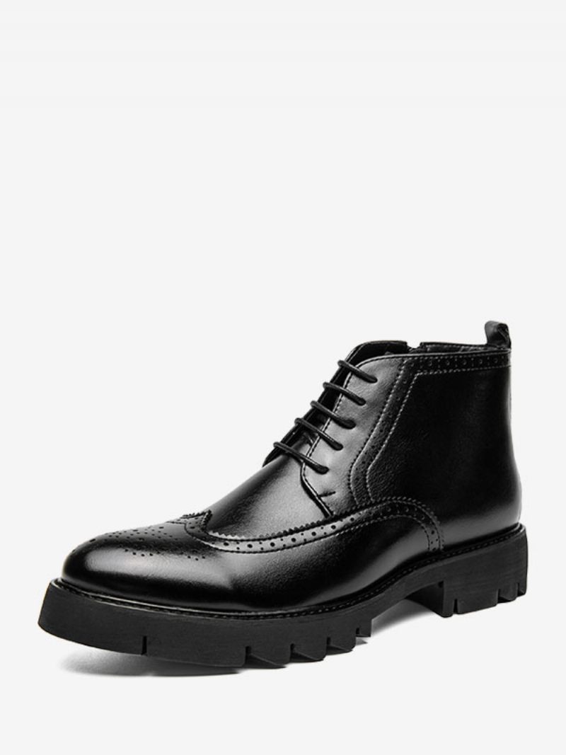 Bottes Travail Pour Hommes Combat À Bout Rond Cuir Pu Noir - Noir