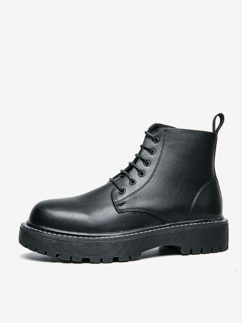 Bottes Travail Pour Hommes Combat À Bout Rond Cuir Pu Noir - Noir