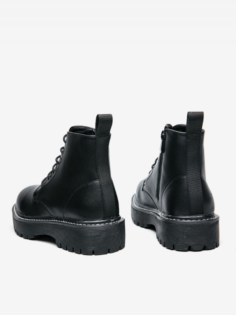 Bottes Travail Pour Hommes Combat À Bout Rond Cuir Pu Noir - Noir