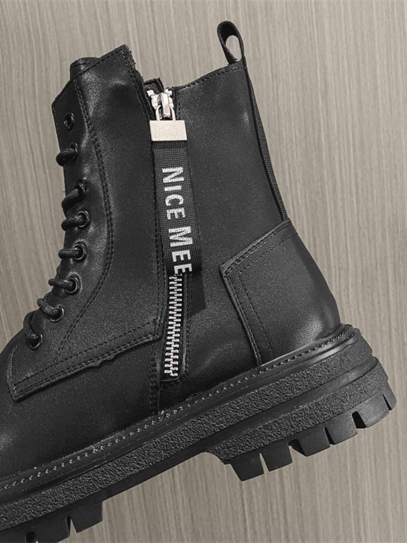 Bottes Travail Pour Hommes Combat À Bout Rond Cuir Pu Noir - Noir