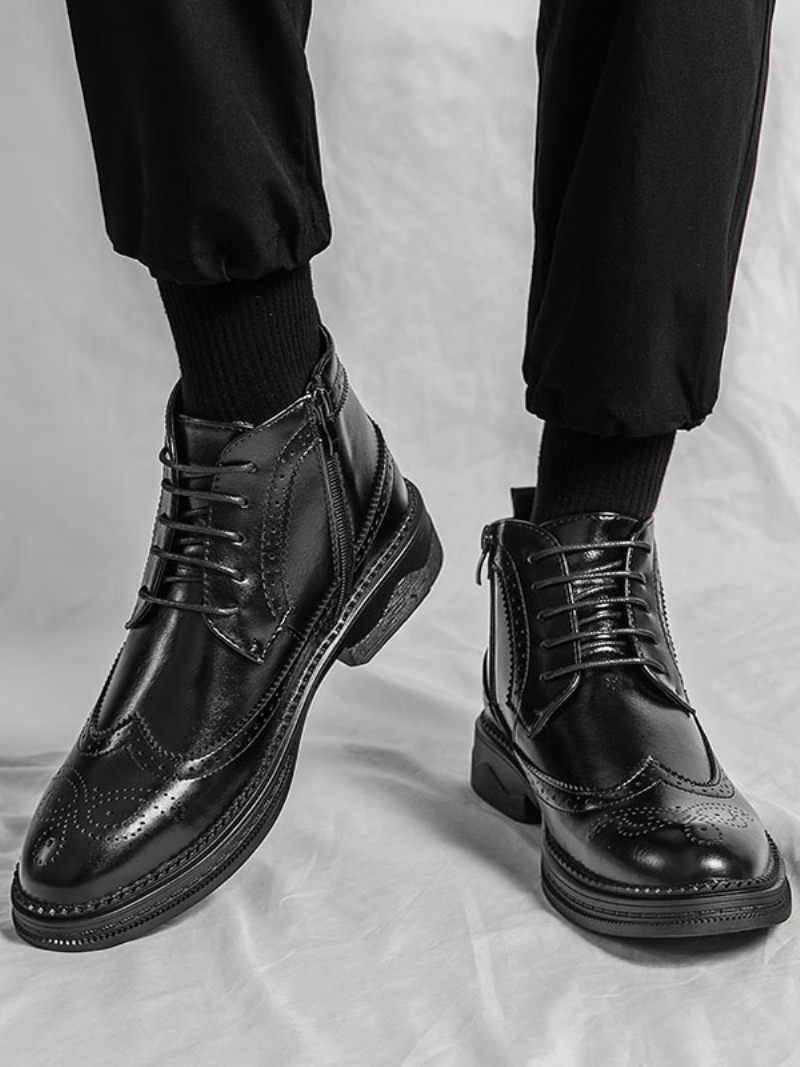 Bottes Travail Pour Hommes Combat À Bout Rond Cuir Pu Noir - Noir