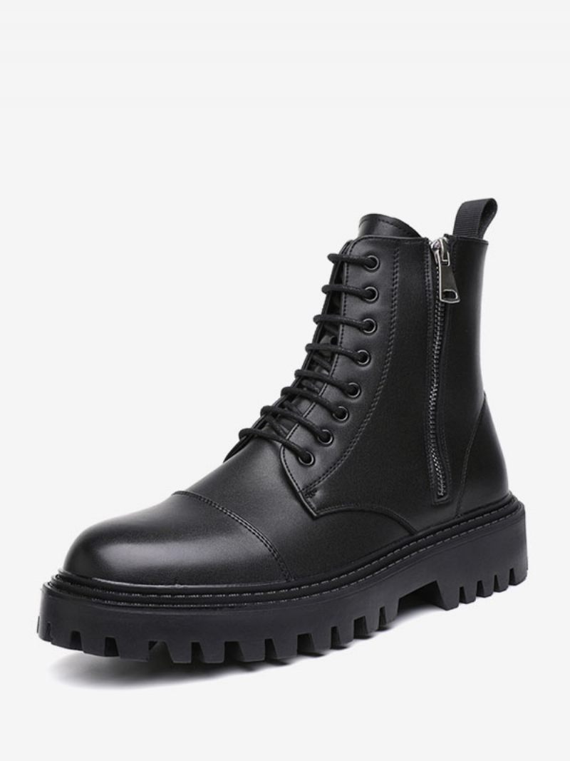 Bottes Travail Pour Hommes Combat À Bout Rond Cuir Pu Noir