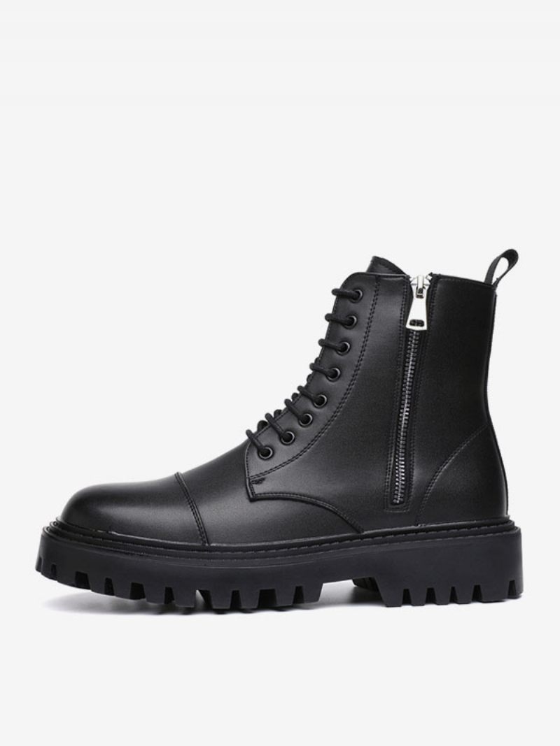 Bottes Travail Pour Hommes Combat À Bout Rond Cuir Pu Noir - Noir