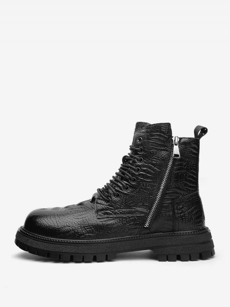 Bottes Travail Pour Hommes Combat À Bout Rond Cuir Pu Noir - Noir