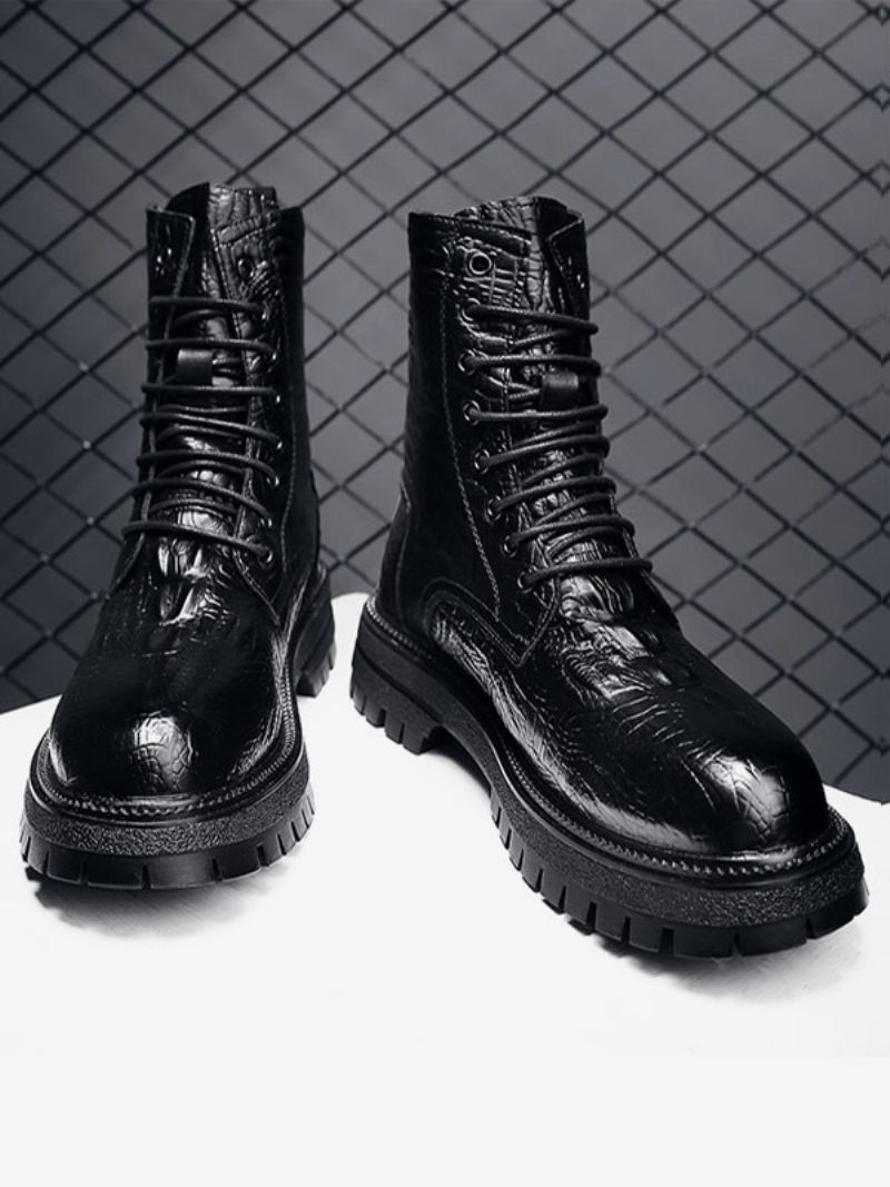 Bottes Travail Pour Hommes Combat À Bout Rond Cuir Pu Noir - Noir