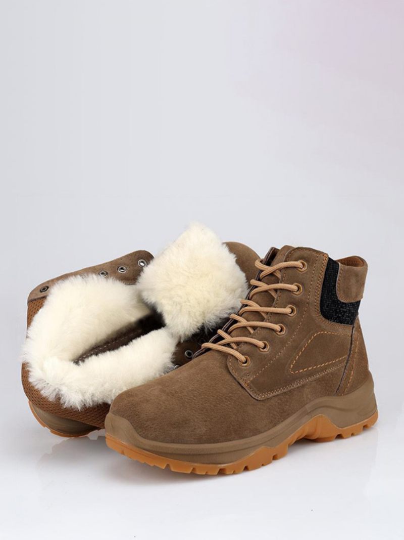 Bottes Travail Pour Hommes Cuir Pu Neige Marron Café Décontractées - Café Brun