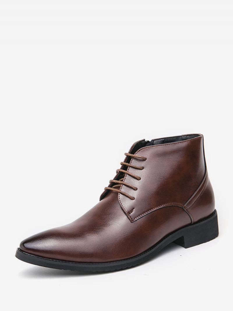 Bottes Travail Pour Hommes Oxford Cuir Pu À Bout Pointu - Marron Café