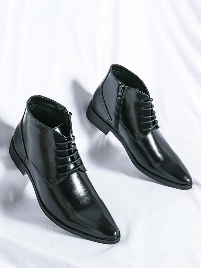 Bottes Travail Pour Hommes Oxford Cuir Pu À Bout Pointu - Noir