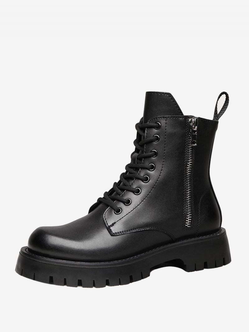 Bottes Travail Pour Hommes Style Moto Cuir Pu Noir