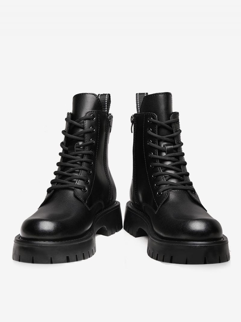 Bottes Travail Pour Hommes Style Moto Cuir Pu Noir - Noir