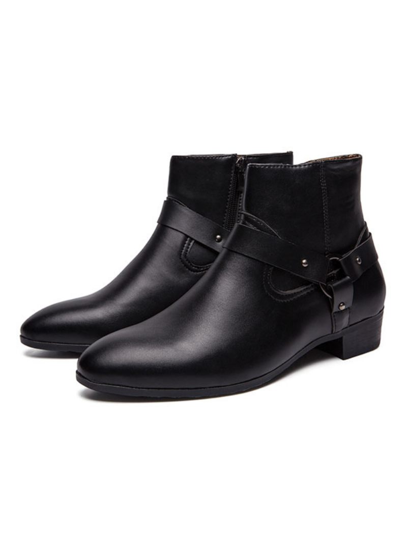 Bottines Chelsea À Bout Pointu Cuir Pu Avec Boucle Fabuleuse Pour Hommes