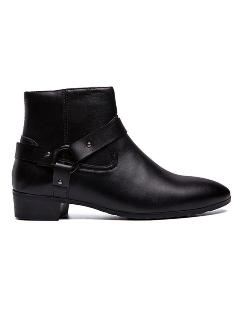 Bottines Chelsea À Bout Pointu Cuir Pu Avec Boucle Fabuleuse Pour Hommes - Noir