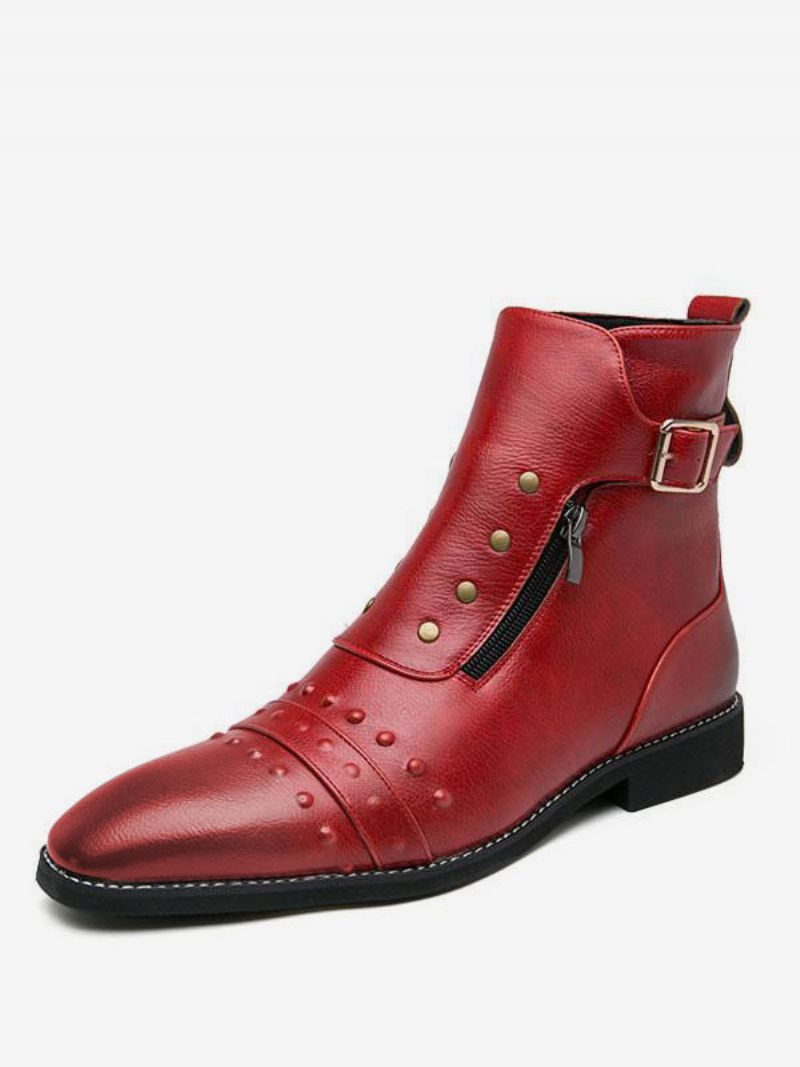 Bottines Chelsea Cloutées Pour Hommes Noir - Rouge