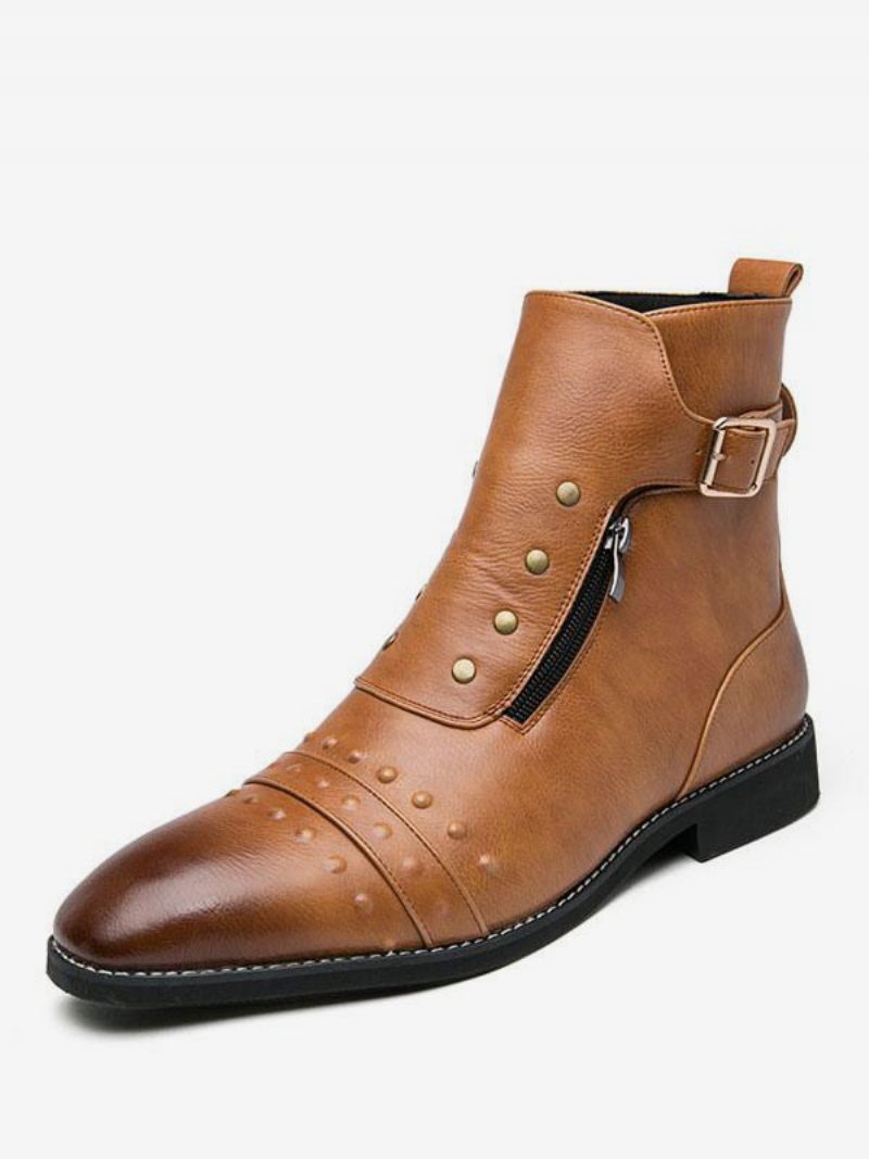 Bottines Chelsea Cloutées Pour Hommes Noir - Café Marron