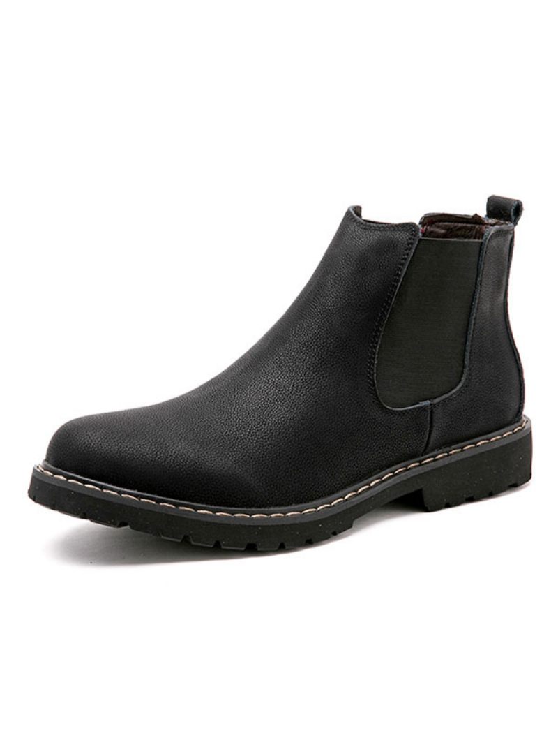 Bottines Chelsea Pour Hommes À Bout Rond Cuir Noir