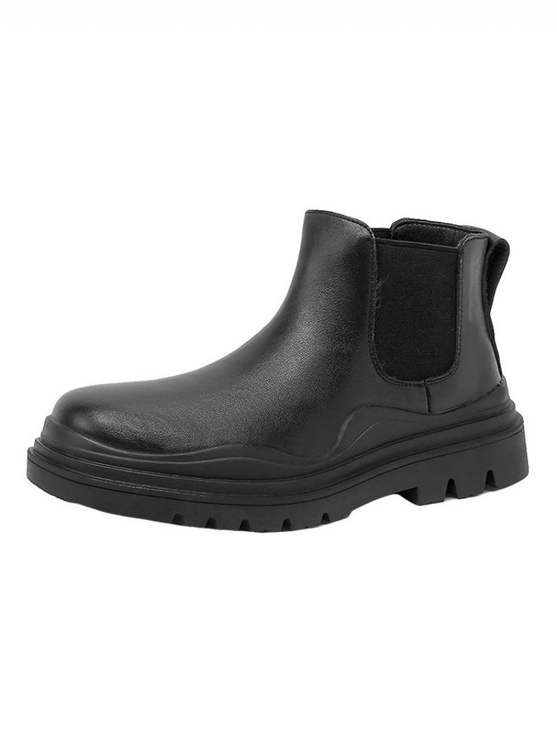 Bottines Chelsea Modernes Cuir Vache À Bout Rond Pour Hommes - Noir