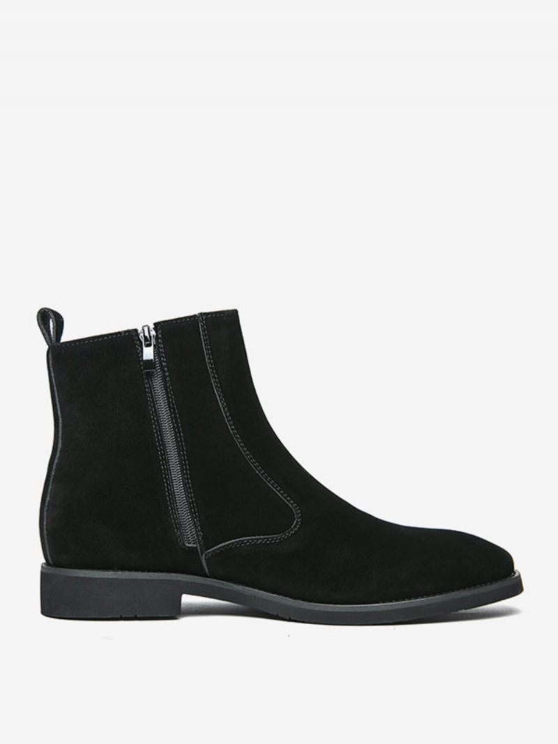 Bottines Pour Hommes Chelsea Cuir Suédé À Bout Rond - Noir