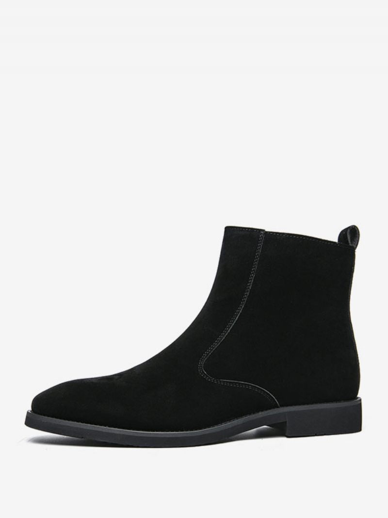 Bottines Pour Hommes Chelsea Cuir Suédé À Bout Rond - Noir