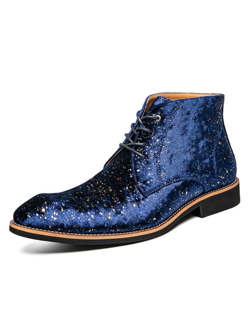 Bottines Pour Hommes Paillettes Bout Rond Bottes Chukka Cuir Pu Bleu Martin