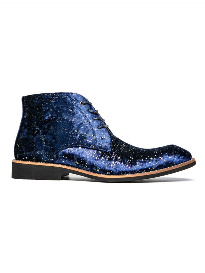 Bottines Pour Hommes Paillettes Bout Rond Bottes Chukka Cuir Pu Bleu Martin - Bleu