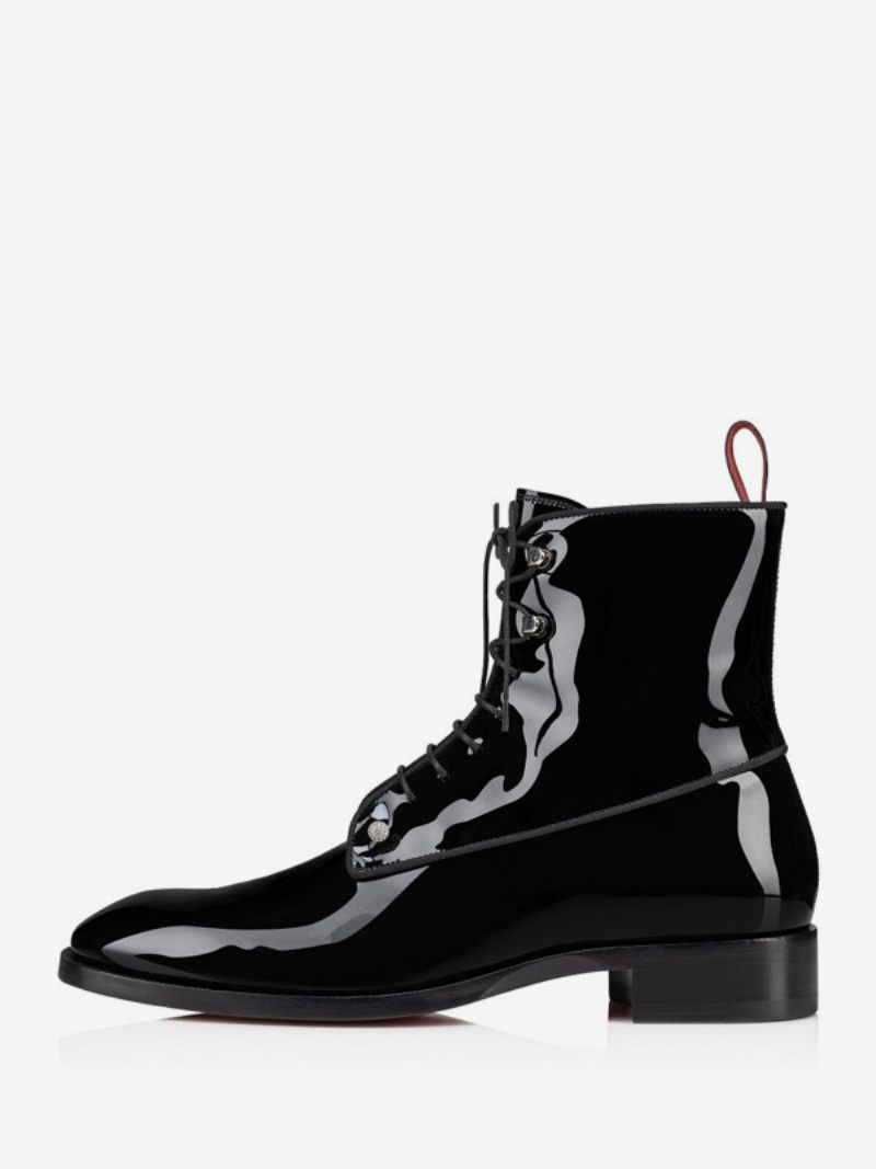 Bottines À Lacets Pour Hommes Bottes Bal Piercing Cuir Pu Verni Noir - Noir