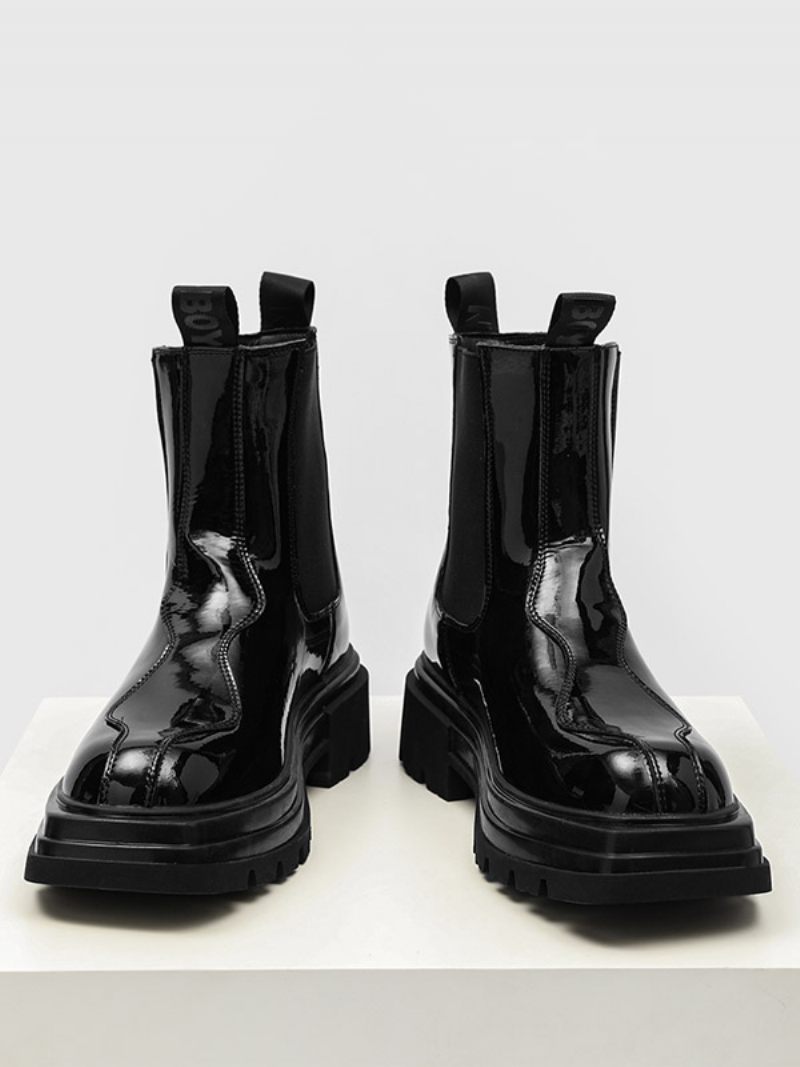 Bottines Noires Pour Hommes Chelsea À Bout Rond - Noir