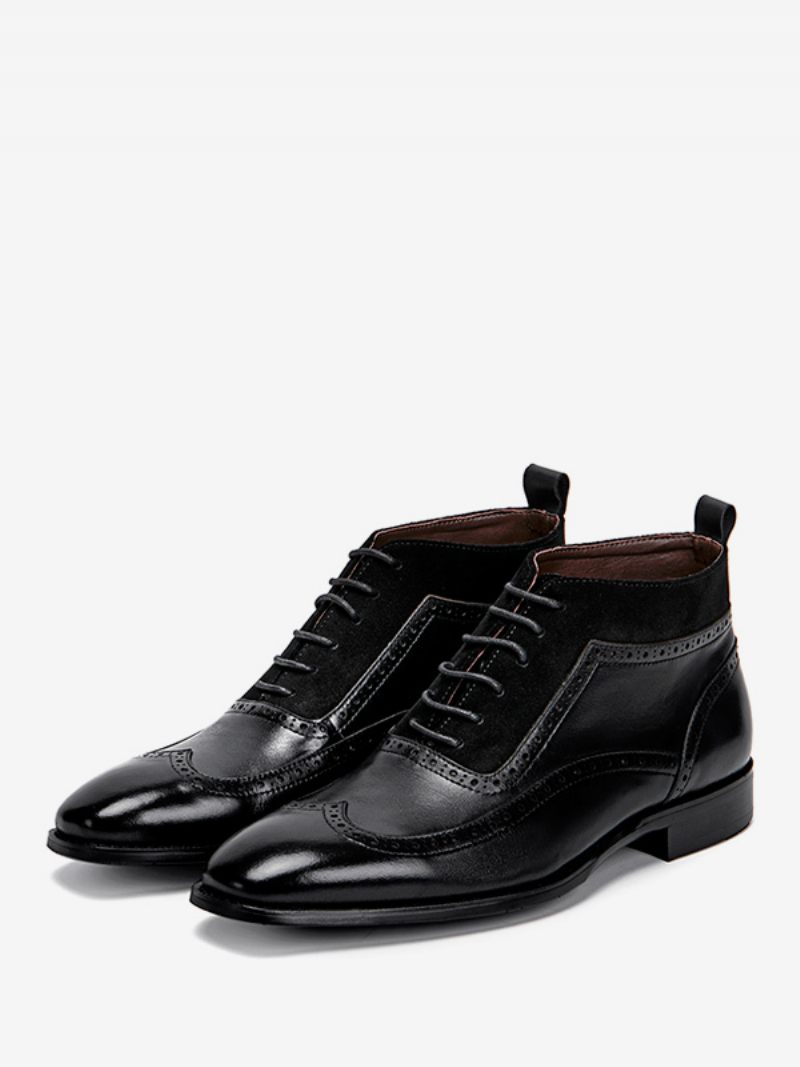 Chaussures Habillées Pour Hommes Bout Rond Moderne À Lacets Peau Vache Debby Mariage Bal - Noir