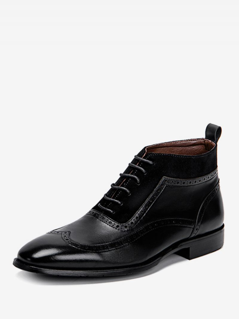 Chaussures Habillées Pour Hommes Bout Rond Moderne À Lacets Peau Vache Debby Mariage Bal - Noir