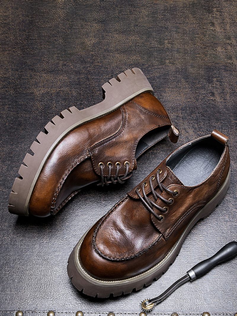 Chaussures Habillées Pour Hommes Debby Cuir Vache Marron Café À Bout Rond - Café Brun