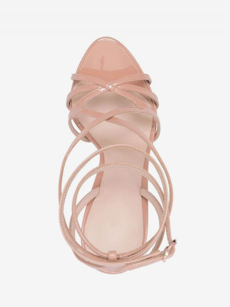 Sandales Sexy Pour Femmes Plateforme Noire Bout Ouvert Bretelles Talons Hauts - Rose Poudré