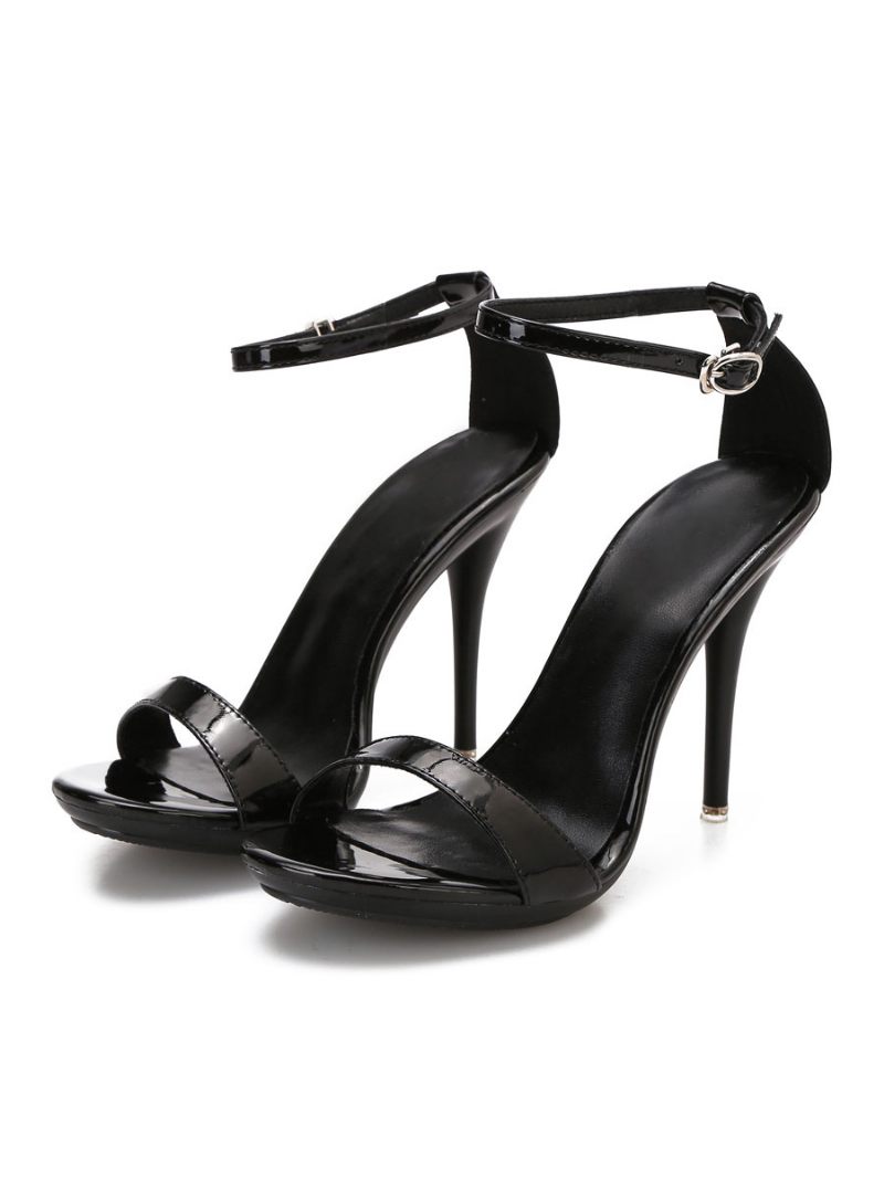 Sandales À Talons Aiguilles Pour Femmes Sexy Rouges Bride La Cheville Bal Promo - Noir