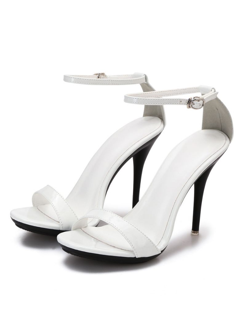 Sandales À Talons Aiguilles Pour Femmes Sexy Rouges Bride La Cheville Bal Promo - Blanc