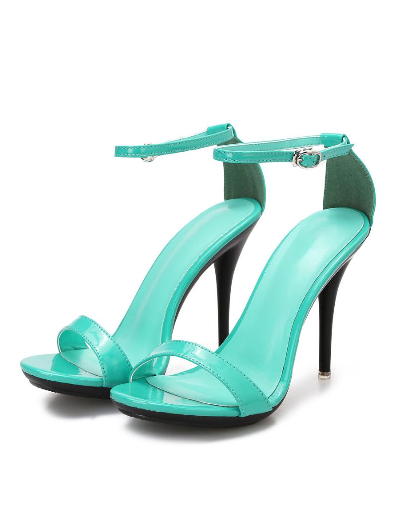 Sandales À Talons Aiguilles Pour Femmes Sexy Rouges Bride La Cheville Bal Promo - Bleu Vert