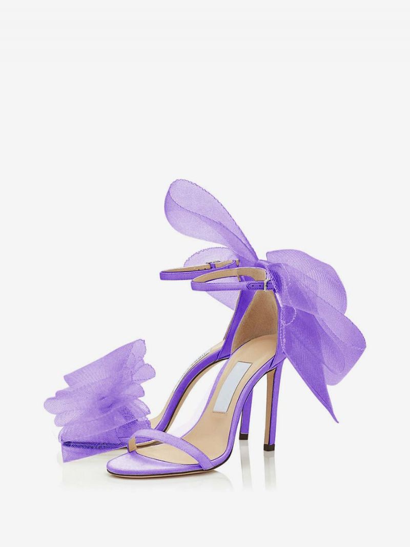 Sandales À Talons Avec Bride La Cheville Et Nœud Pour Femme Chaussures Mariée - Violet