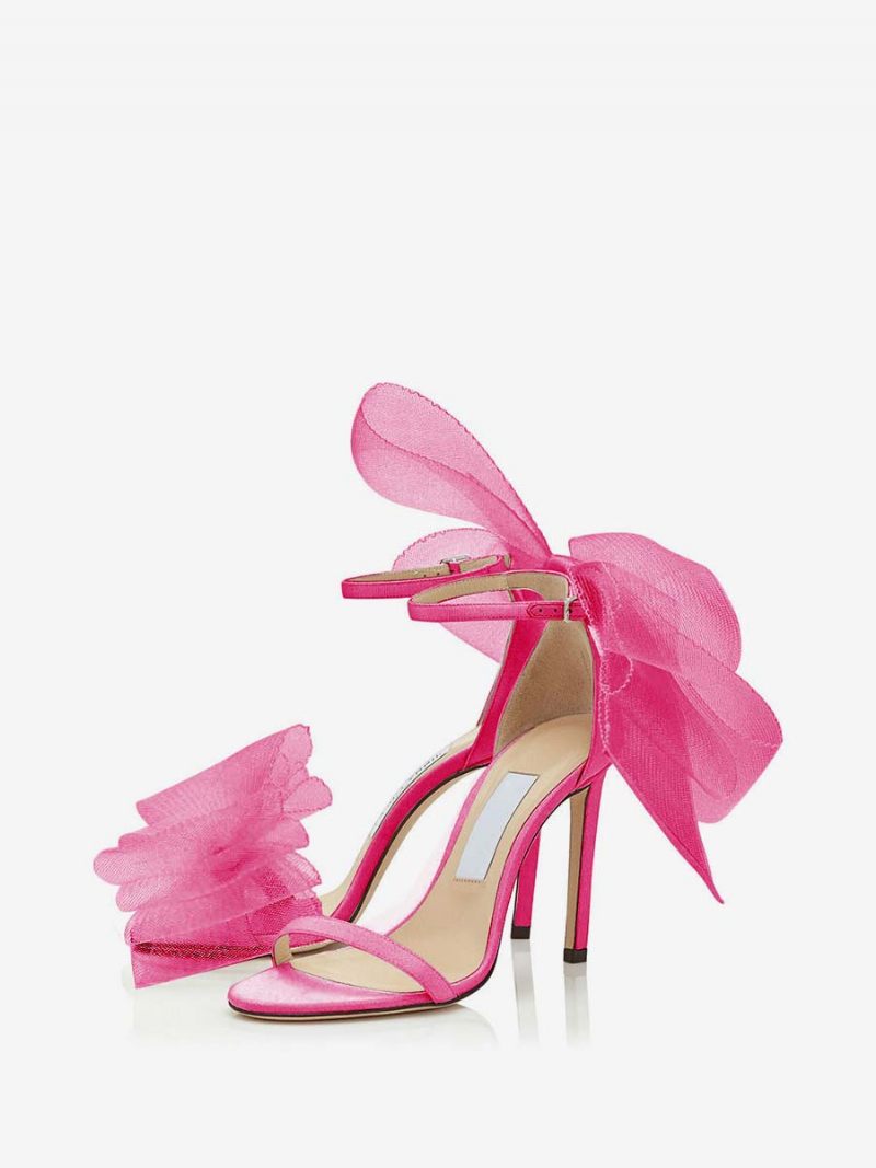 Sandales À Talons Avec Bride La Cheville Et Nœud Pour Femme Chaussures Mariée - Rose