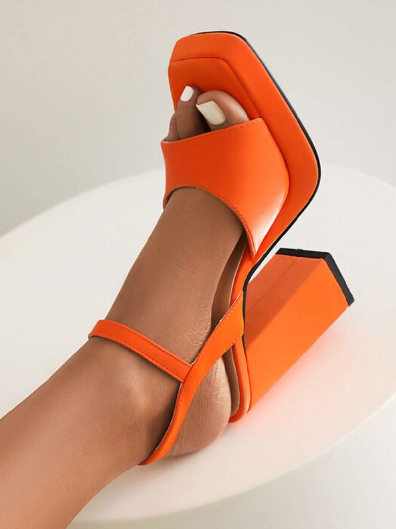 Sandales À Talons Blocs Pour Femmes Bout Carré Détail Boucle Hauts - Orange