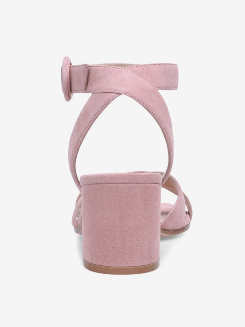 Sandales À Talons Blocs Pour Femmes Bout Ouvert Talon Moyen Bride La Cheville Chaussures Bal - Rose