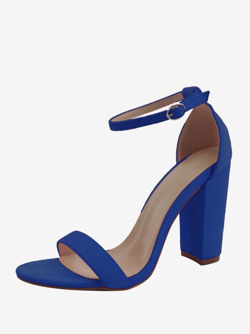 Sandales À Talons Épais Pour Femmes Chaussures Bal Daim - Bleu