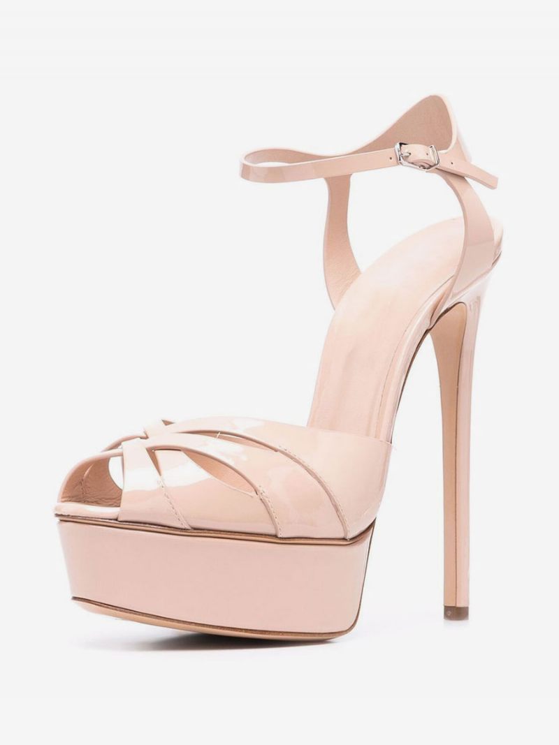 Sandales À Talons Pour Femmes Blanc Peep Toe Plateforme Talon Aiguille Chaussures Fête - Rose Tendre