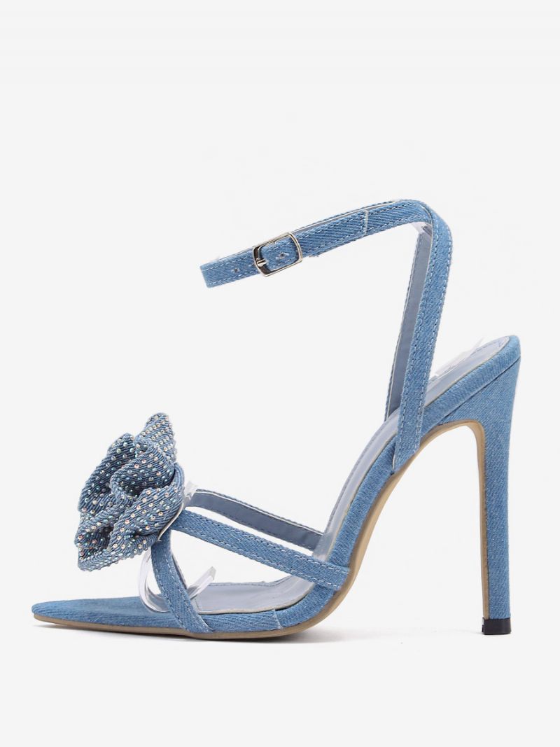 Sandales À Talons Pour Femmes Bout Pointu Talon Aiguille Textile - Bleu Ciel Clair