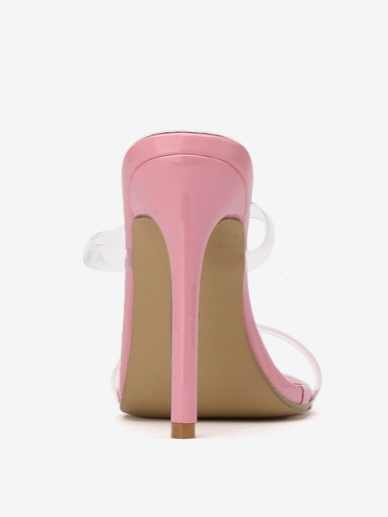 Sandales À Talons Pour Femmes Bout Rond Talon Aiguille Diapositives Transparentes Pc - Rose