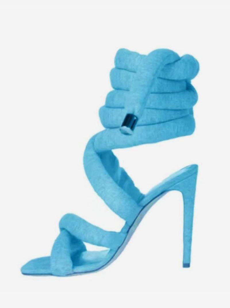 Sandales À Talons Hauts Grises Gladiateur Lacets Pour Femmes - Bleu Ciel Clair