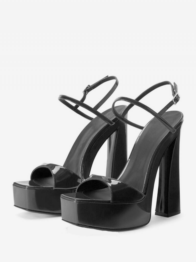 Sandales À Talons Hauts Plateforme Noire Bout Carré Chaussures Bal Pour Femmes